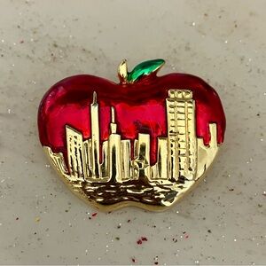 Red and Gold New York Big Apple Cityscape Brooch
